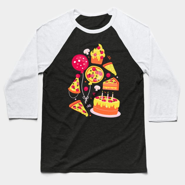 Pizza Party Baseball T-Shirt by allisonromerodesign